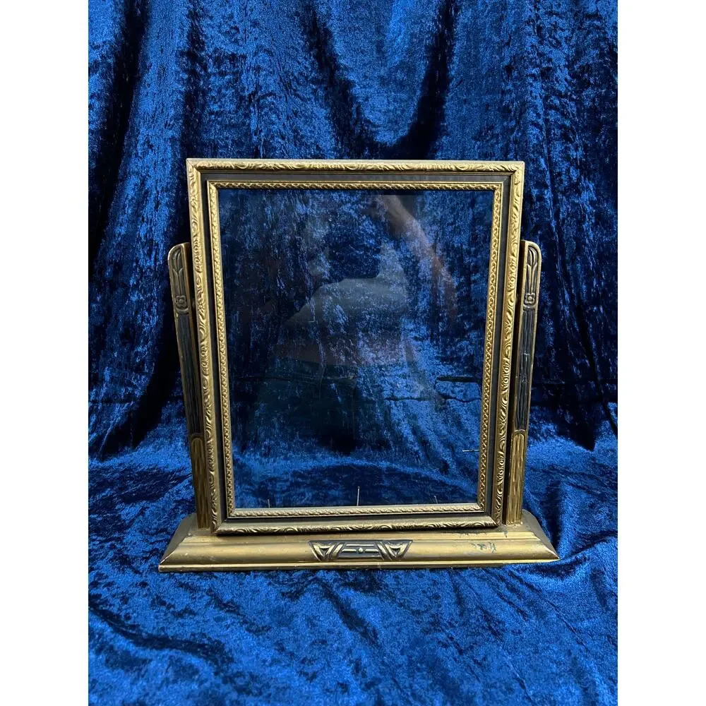 Antique Art Deco Tabletop Picture Frame – Gold & Charcoal Ornate Tilt Design